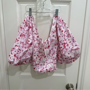 Open Edit Floral Crop Top with Puffy Sleeves